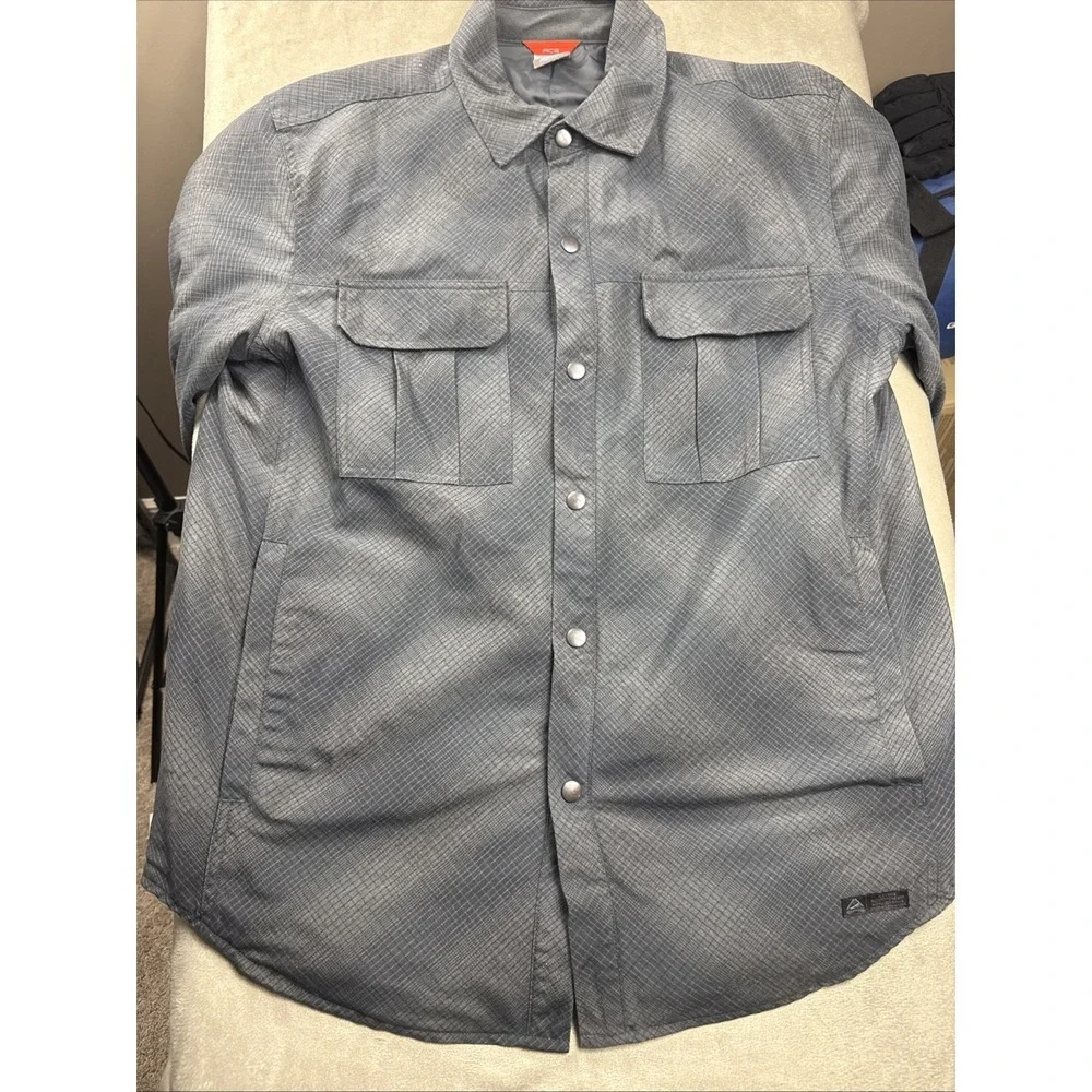 Nike Men L ACG Quilt Lined Snap Shirt Jacket Shadow Black Plaid Vintage Rare EUC